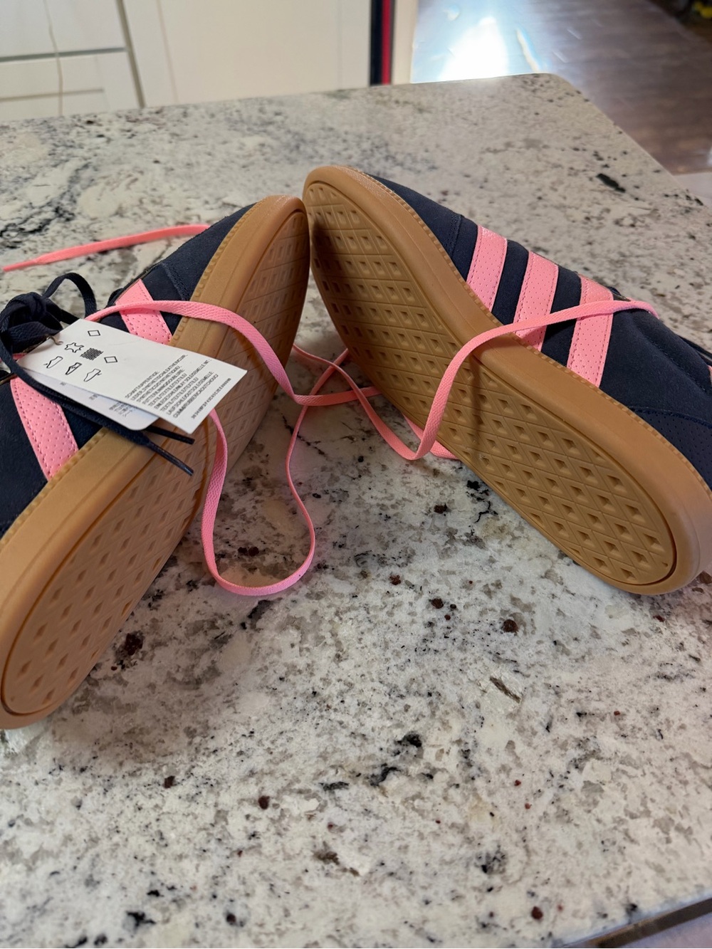 adidas Navy Suede Sneakers with Pink Stripes - Picture 4 of 6